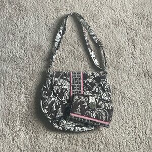 Vera Bradley BUNDLE “Imperial Toile” Saddle Bag w/ Matching Turn Lock Wallet